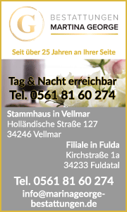Banner von Bestattungen George in Vellmar mit Informationen zu Leistungen, Einfühlsamkeit und professioneller Trauerbegleitung.