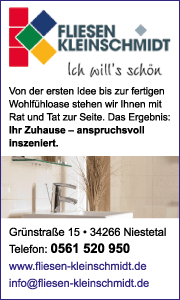 Banner mit Kontaktdaten und Leistungen vom Fliesenfachgeschäft Günter Kleinschmidt GmbH in Niestetal für Beratung und Fliesenverkauf.