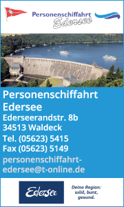 Banner der Personenschifffahrt Edersee mit Kontaktdaten und Informationen zu Trauungen, Hochzeiten und besonderen Events auf dem Edersee.“